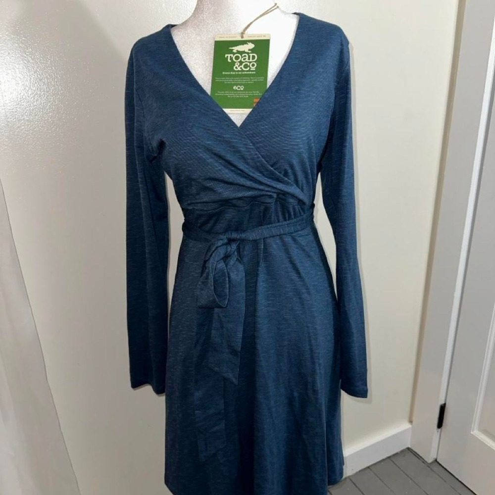 Toad&Co Cue Wrap Dress Blue Wing Teal Organic Cotton Tencel Medium NEW